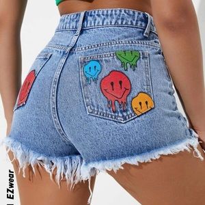 Happy Face denim jean shorts